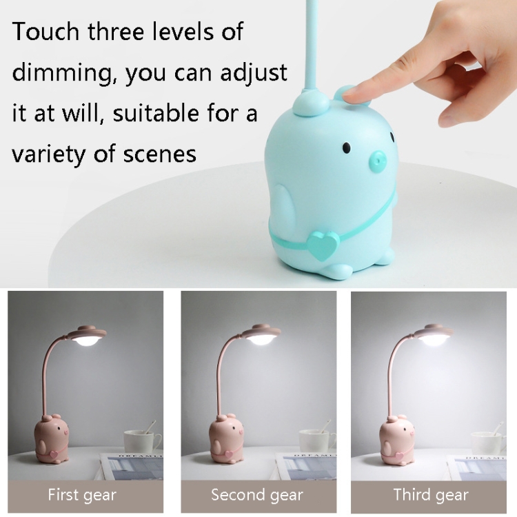 8040 LED Foldable Cute Pig Touch Desk Lamp(Pink) - B3