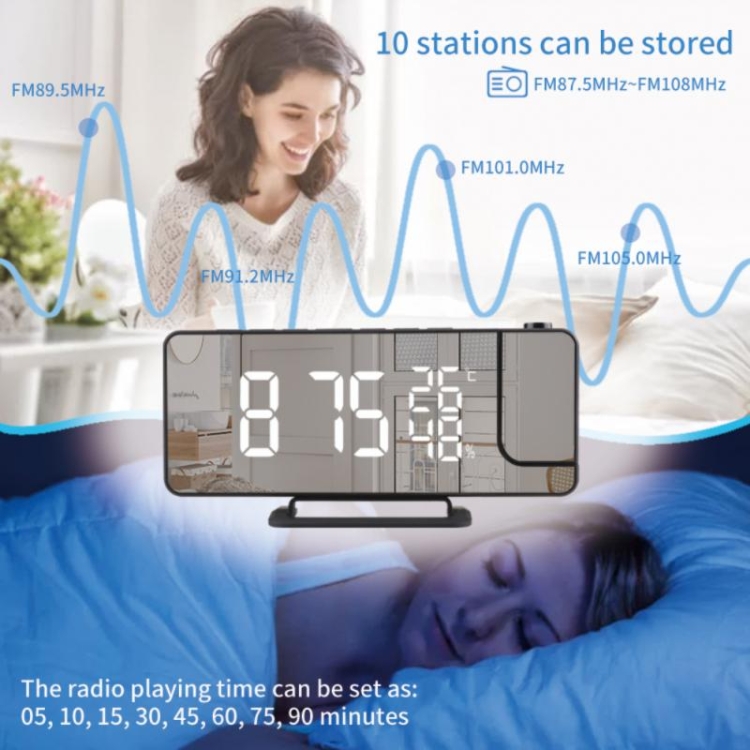 TS-9210 Time + Projection + Radio + Temperature And Humidity LED Clock - 4