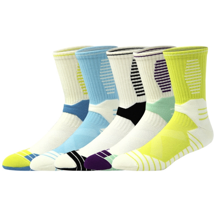 Adult Basketball Socks Men Thick Terry Sports Socks(Fluorescent Green White) - B1