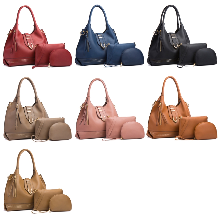 002 3 in 1 Ladies Rivet Diagonal Handbags PU Large-Capacity Bags(Dark Gray) - B1