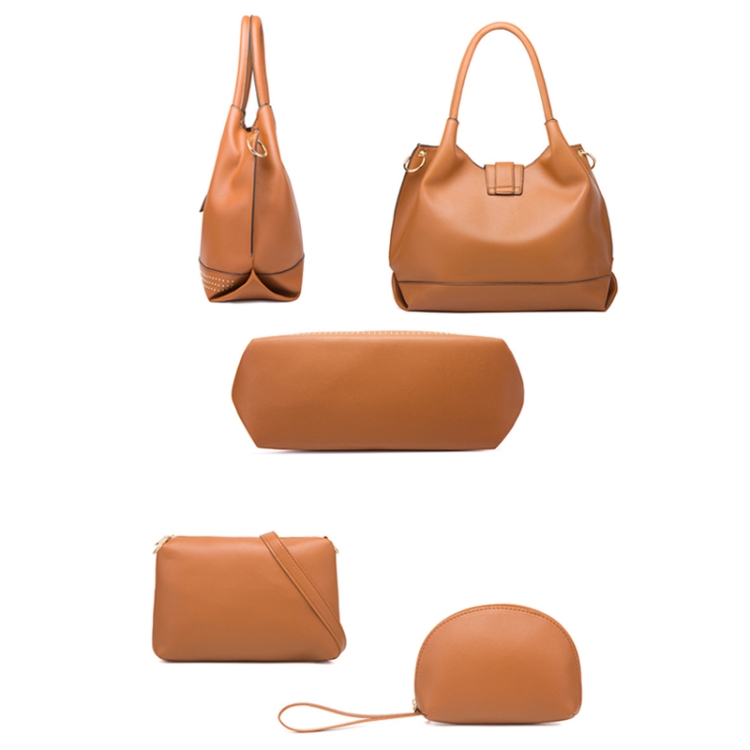 002 3 in 1 Ladies Rivet Diagonal Handbags PU Large-Capacity Bags(Dark Gray) - B2