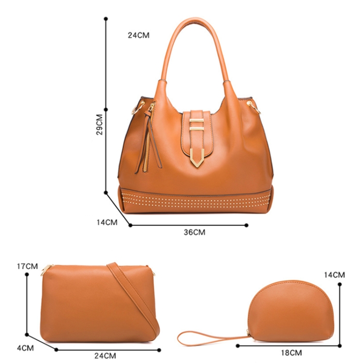 002 3 in 1 Ladies Rivet Diagonal Handbags PU Large-Capacity Bags(Dark Gray) - B3