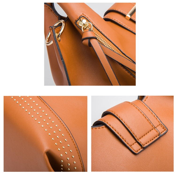 002 3 in 1 Ladies Rivet Diagonal Handbags PU Large-Capacity Bags(Dark Gray) - B4