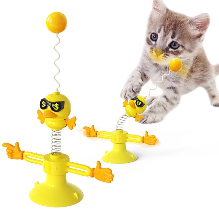 THN-06 Suction Cup Windmill Turntable Funny Cat Rod Spring Cat Toys(Yellow) - 1