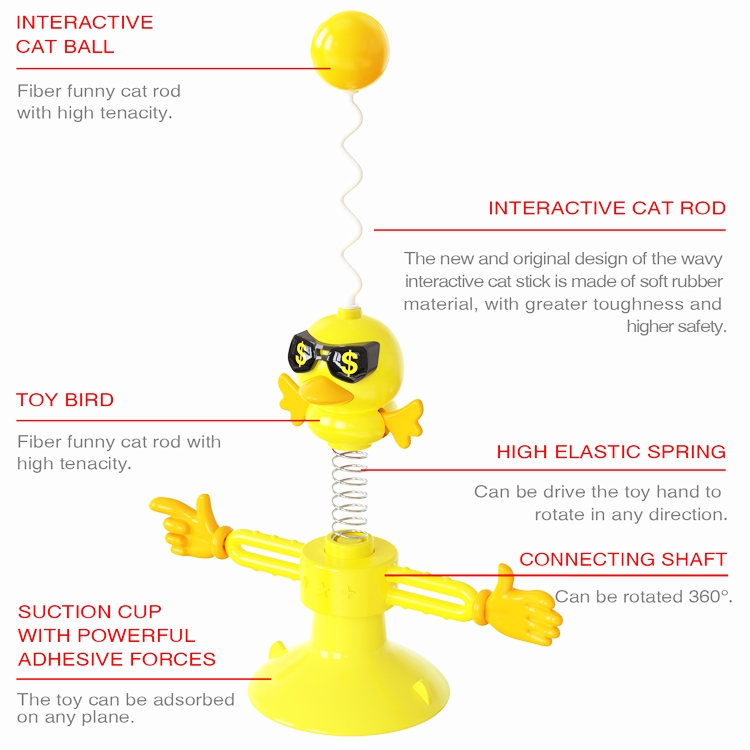 THN-06 Suction Cup Windmill Turntable Funny Cat Rod Spring Cat Toys(Yellow) - B2