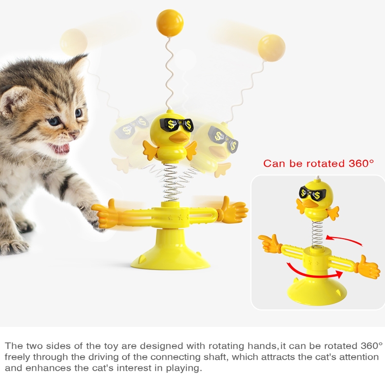 THN-06 Suction Cup Windmill Turntable Funny Cat Rod Spring Cat Toys(Yellow) - B4