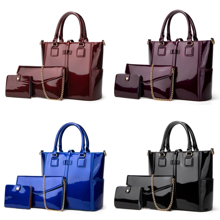 B009 3 in 1 Fashion Patent Leather Messenger Handbags Large-Capacity Bags(Purple) - B1