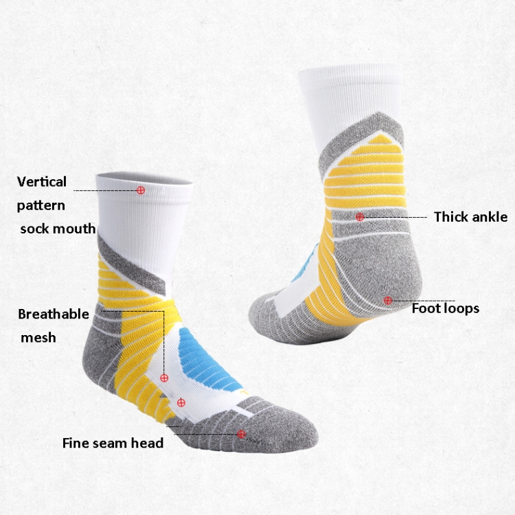 Adult Elite Basketball Socks Men Thick Terry Socks, Size: Free Size(Black Yellow) - B3