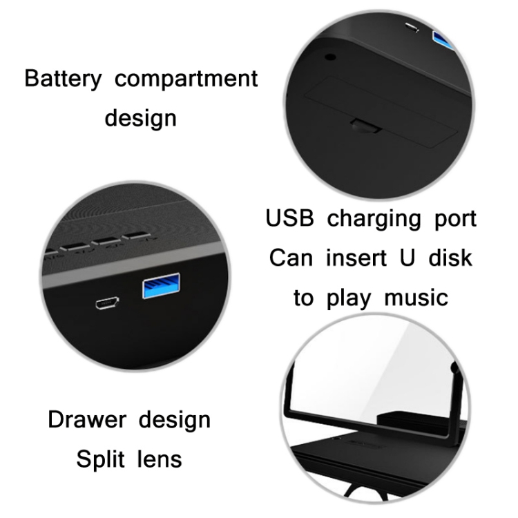 Folding Mobile Phone Screen Magnifying Glass With Bluetooth Speaker(Black) Folding Mobile Phone Screen Magnifying Glass With Bluetooth Speaker(Black)