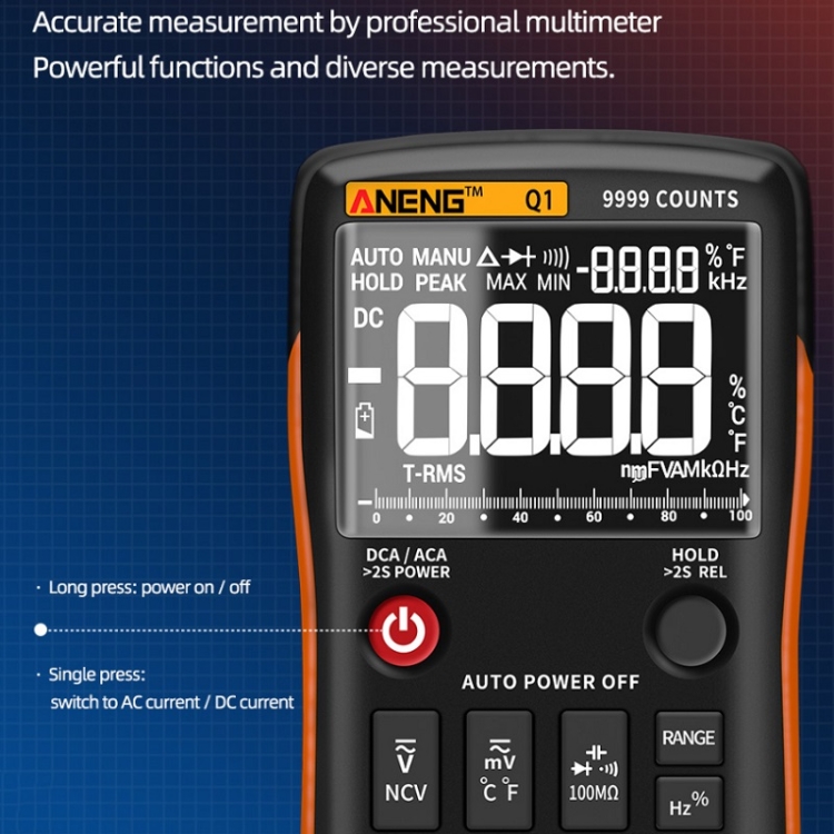 ANENG AN-Q1 Automatic High-Precision Intelligent Digital Multimeter,  Specification: Standard with Cable(Red)