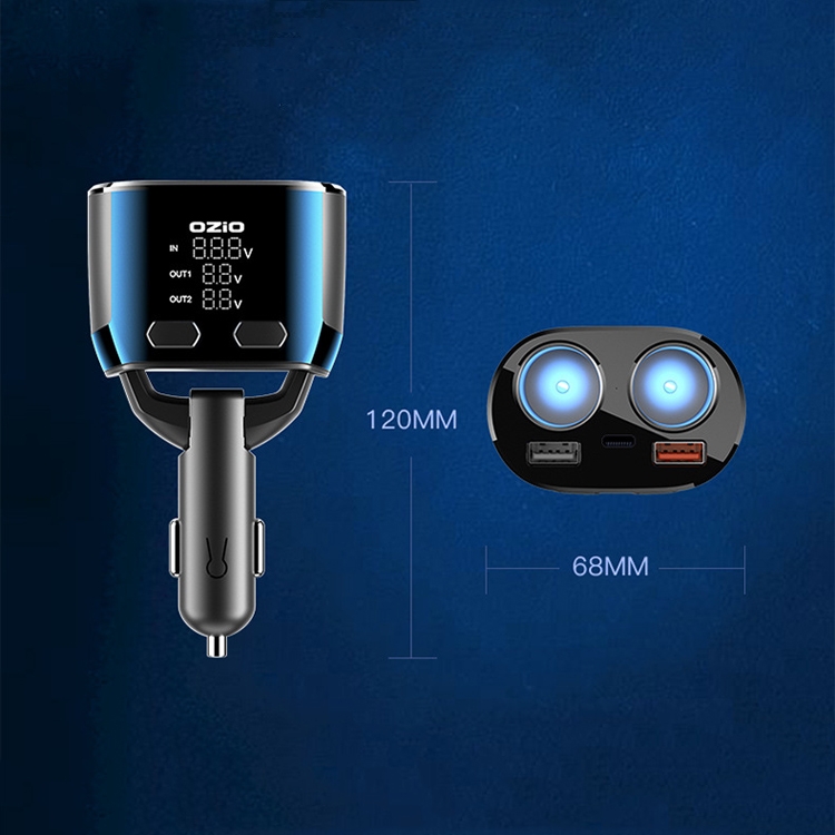 Ozio Car Charger Cigarette Lighter Conversion Plug USB Fast Flashing Charger, Model: CL48 PD Blue