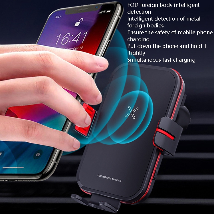 M5 15W Smart Sensor Car Air Outlet Wireless Charging Bracket(Black Red) M5 15W Smart Sensor Car Air Outlet Wireless Charging Bracket(Black Red)