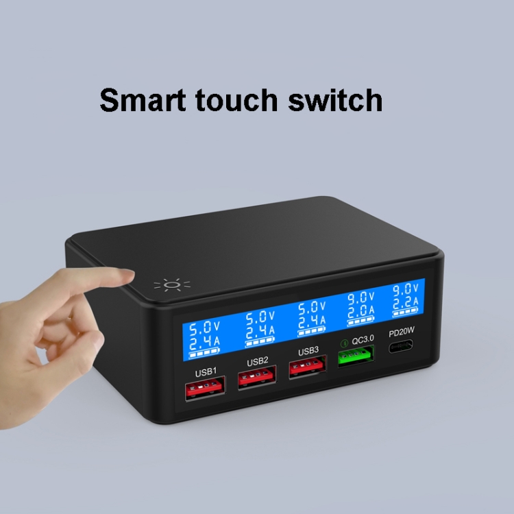 618 QC3.0 + PD20W + 3 x USB Ports Charger with Smart LCD Display, US Plug (Black) 618 QC3.0 + PD20W + 3 x USB Ports Charger with Smart LCD Display, US Plug (Black)