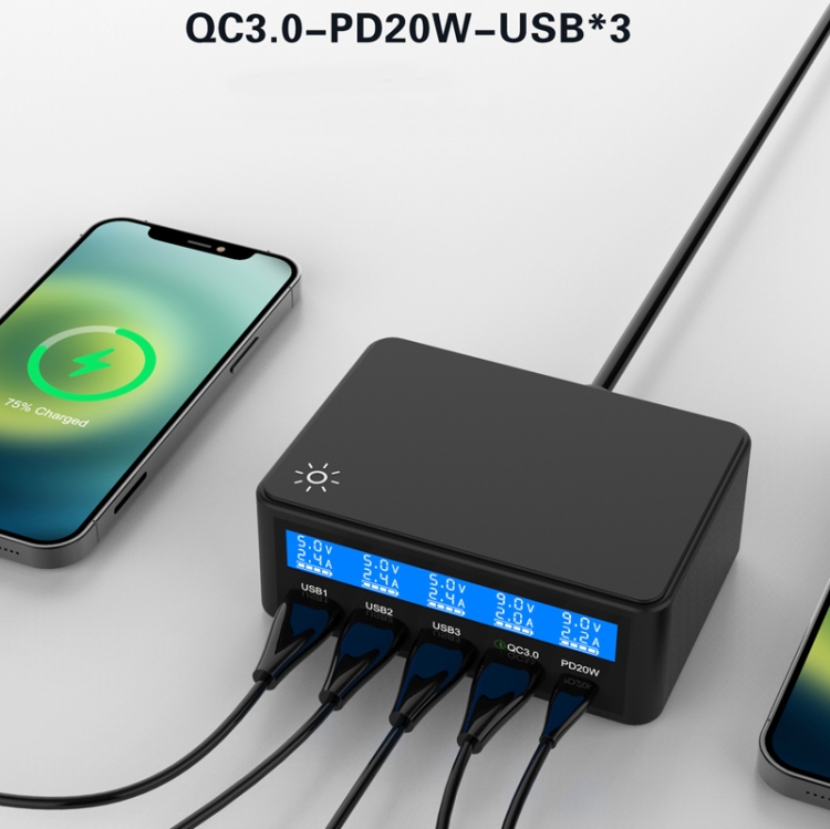 618 QC3.0 + PD20W + 3 x USB Ports Charger with Smart LCD Display, US Plug (Black) 618 QC3.0 + PD20W + 3 x USB Ports Charger with Smart LCD Display, US Plug (Black)