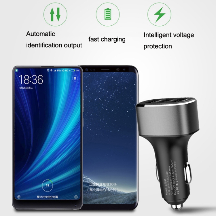 QIAKEY GT690C Dual USB + USB-C / Type-C Aluminum Alloy Three-Hole Car Charger(Gray) QIAKEY GT690C Dual USB + USB-C / Type-C Aluminum Alloy Three-Hole Car Charger(Gray)