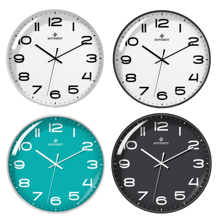 MOVEBEST 12 Inch Living Room Wall Clock Home Plastic Watch, Style: G2001 Green Surface White Frame - 1