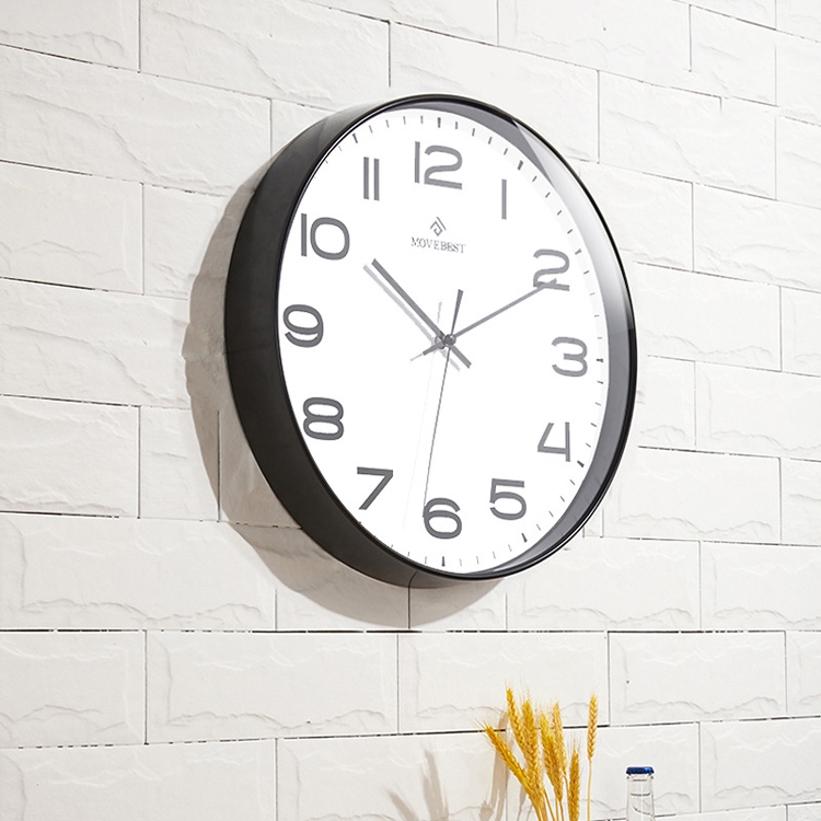 MOVEBEST 12 Inch Living Room Wall Clock Home Plastic Watch, Style: G2001 Green Surface White Frame - B3