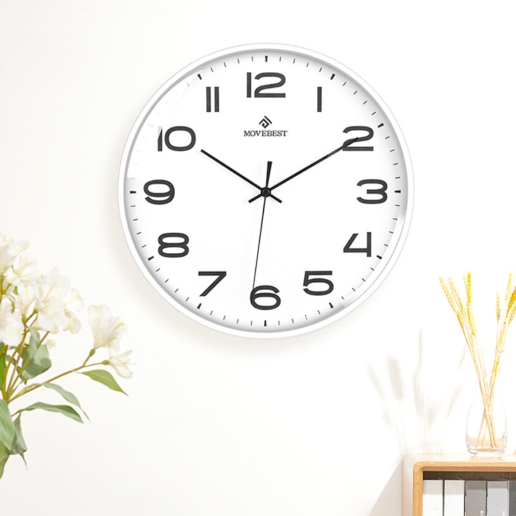 MOVEBEST 12 Inch Living Room Wall Clock Home Plastic Watch, Style: G2001 Green Surface White Frame - B5