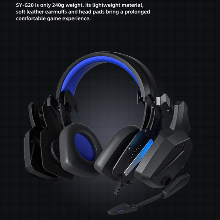 Soyto Sy-G20 RGB Dual Streamer Gaming Putport Auriculares, Estilo: Versión no luminosa (azul negro) - B4