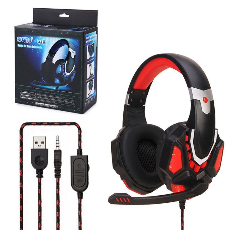 Auriculares de computadora de juego de soyto g10 para PS4 (rojo negro) - B3