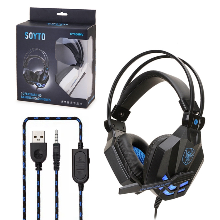Soyto SY850MV Auriculares de computadora de juego luminosa para PC (azul blanco) - B3