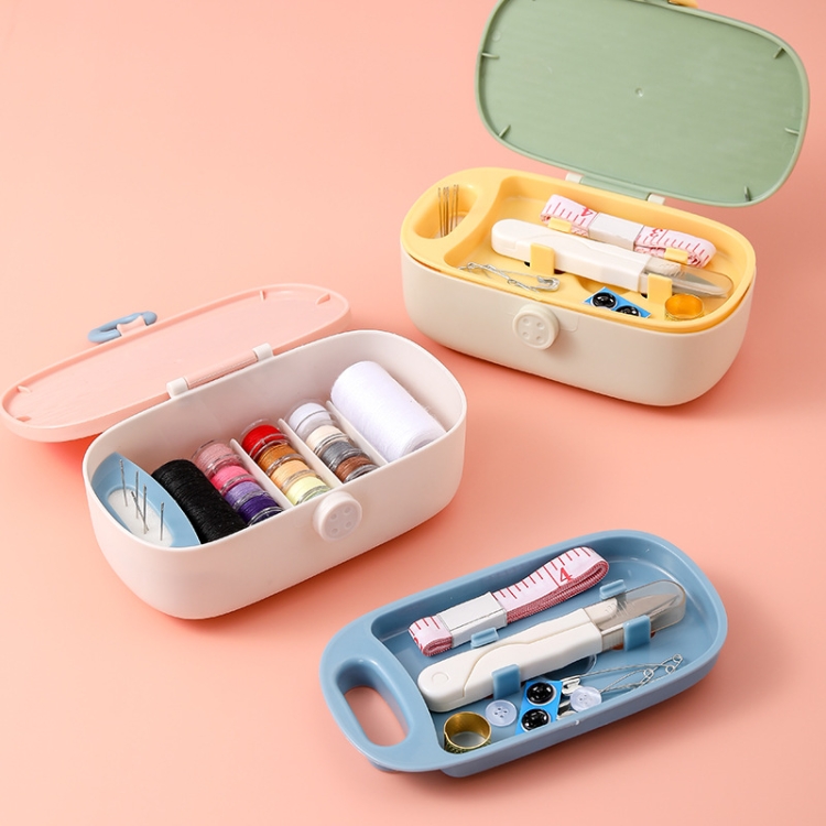 PP Oval Household Multifunctional Needle And Thread Storage Box Set(Blue Pink) - B1