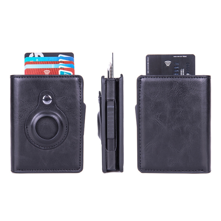RFID Automatic Pop-Up Card Holder Multi-Function Locator Wallet For AirTag(Black) - B2