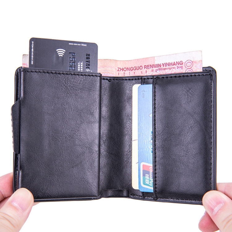 RFID Automatic Pop-Up Card Holder Multi-Function Locator Wallet For AirTag(Black) - B3