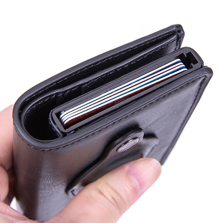 RFID Automatic Pop-Up Card Holder Multi-Function Locator Wallet For AirTag(Black) - B5