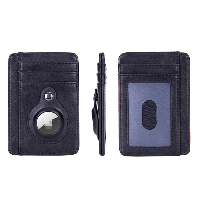 RFID PU Anti-Theft Card Holder Thin Tracker Card Holder For Airtag(Black) - B2