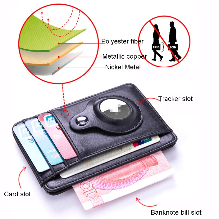 RFID PU Anti-Theft Card Holder Thin Tracker Card Holder For Airtag(Black) - B3