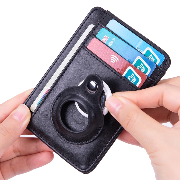 RFID PU Anti-Theft Card Holder Thin Tracker Card Holder For Airtag(Black) - B4