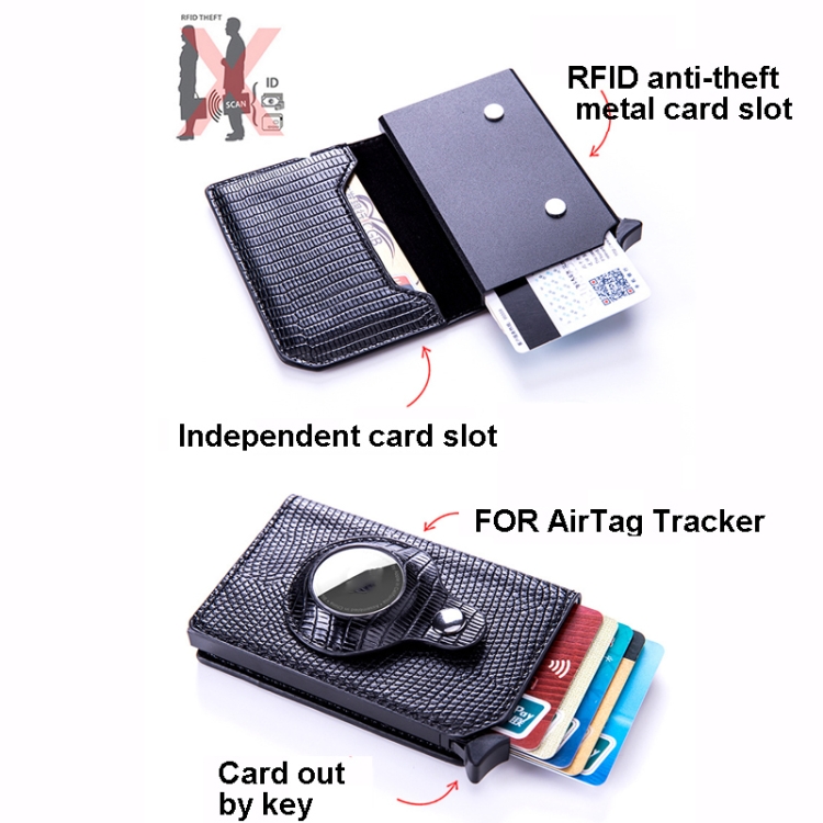 Lizard Pattern RFID Anti-Theft Card Holder With Tracker Hole For Airtag(Green) - B2