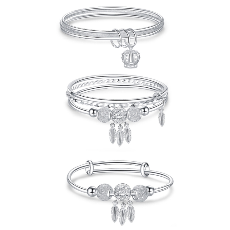2 PCS Women Closed Solid Three Rings Bracelet, Size: Z102 Vella Adjustable - B1