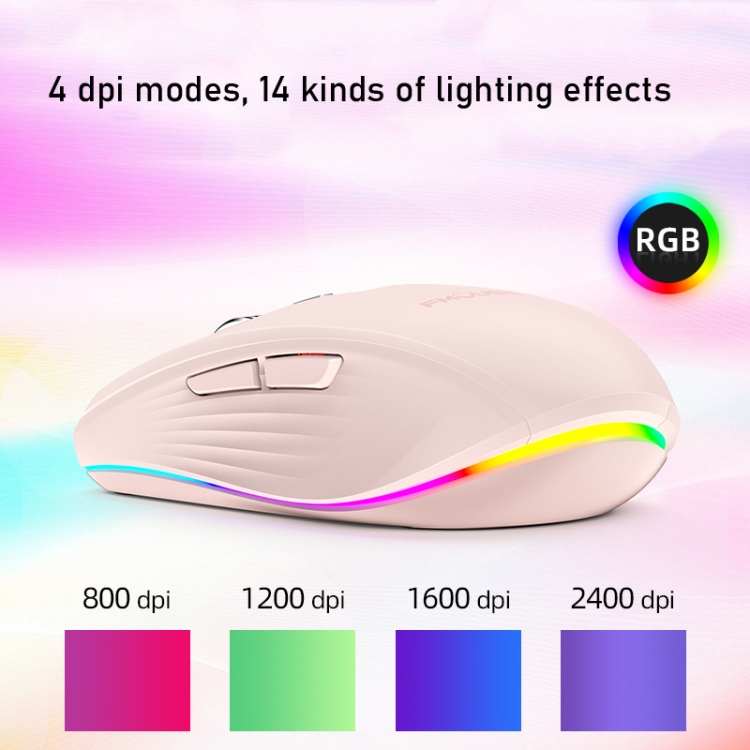 Fmouse M303 2400DPI Bluetooth&2.4G Dual Modes Rechargeable RGB Mouse(Gray) - B4