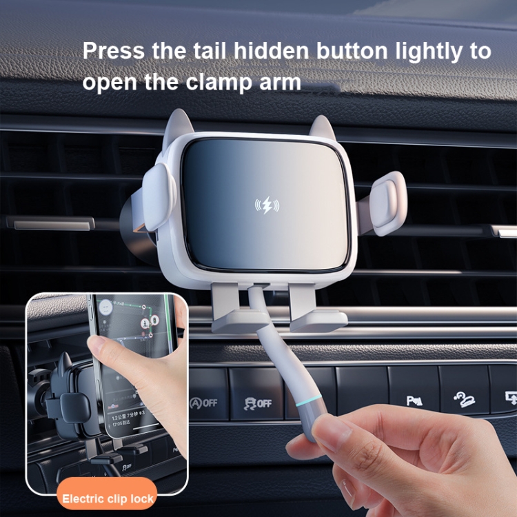 ZJ098 15W Cat Shape Car Wireless Charger Smart Sensor Phone Holder(Pink) - B4
