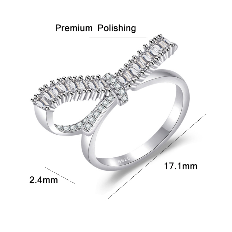 2 PCS J26 Bow Zirconia Open Adjustable Ladies Ring(White Gold) - B2