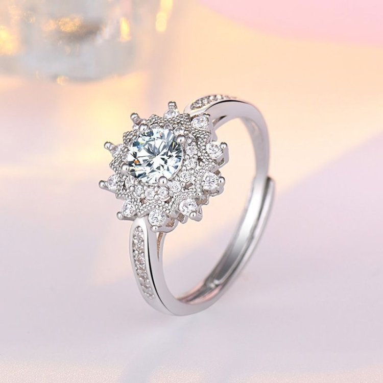 2 PCS Ladies Moissanite Snowflake Diamond Open Adjustable Ring(J186) - B1