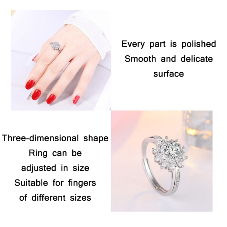 2 PCS Ladies Moissanite Snowflake Diamond Open Adjustable Ring(J186) - B3