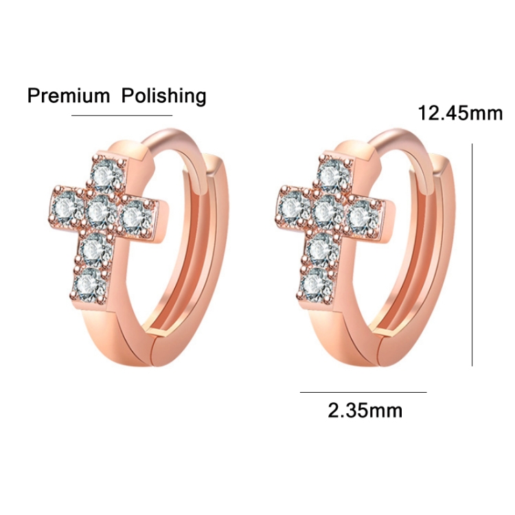 2 Pairs K25 Diamond Cross Ear Buckle Circle Stud Earrings(Rose Gold) - B2