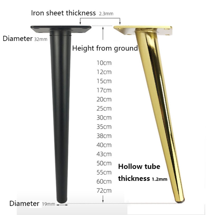 LH-ZT-0001 Cone Round Tube Furniture Support Legs, Style: Oblique Cone Height 38cm(Black Gold) - B3