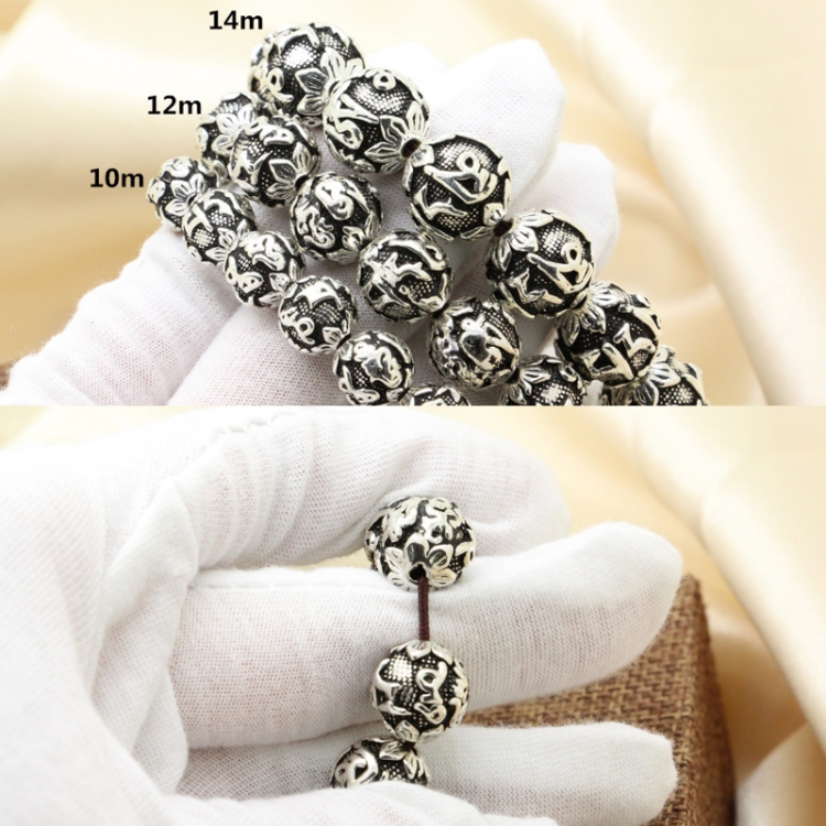 12mm Six Character Mantra Heart Sutra Thai Silver Bead Couple Bracelet - B3
