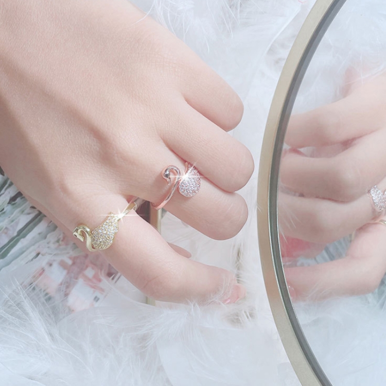 J348 Cute Little Swan Index Finger Open Adjustable Ring(Rose Gold) - B4
