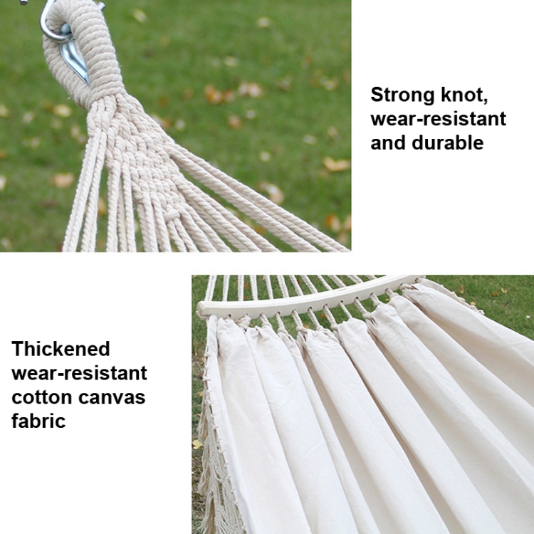 200x150cm Double Outdoor Camping Tassel Canvas Hammock with Stick(Colorful Stripes) - B5