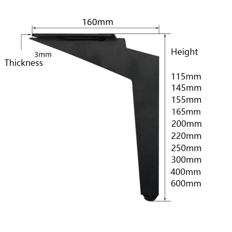 LH-DJ08 Adjustable Knife Shape Metal Furniture Support Legs, Height: 11.5cm(Matte Black) - B3