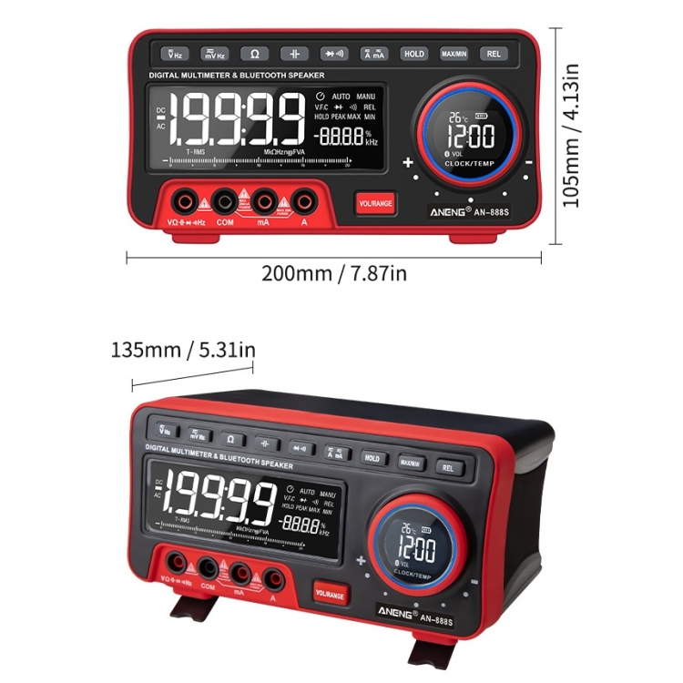 ANENG AN-888S Bluetooth Audio Display Voltage Current Multimeter, Standard No Battery(Black Red) - B2