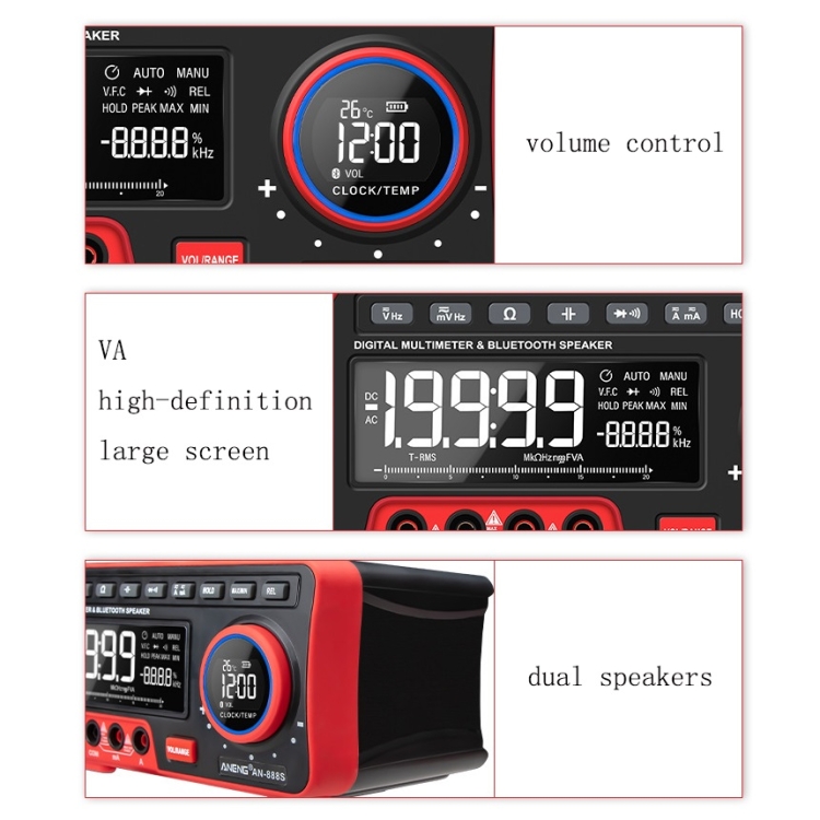 ANENG AN-888S Bluetooth Audio Display Voltage Current Multimeter, Standard No Battery(Black Red) - B4