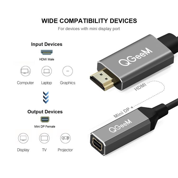 QGeeM QG-HD02 HDMI Single to Mini DP Converter(Silver Gray) - B2