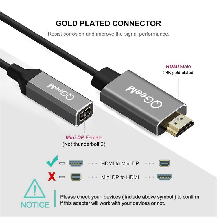 QGeeM QG-HD02 HDMI Single to Mini DP Converter(Silver Gray) - B3