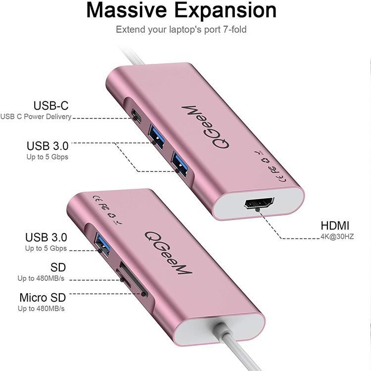 Qgeem 7 en 1 Type-C Extension Hub Adapter admite HDMI / 4K / PD (QG-UH07-6) - B2